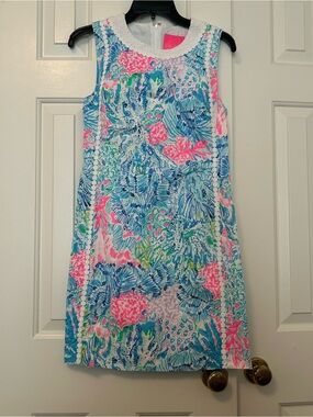 Lilly Pulitzer Mila Stretch Shift Dress Lace Trim Sink or Swim Print Size 2
